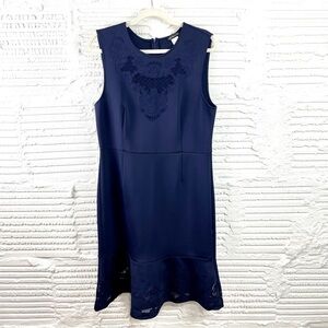 Venus Navy Blue Stretch Ponte Sheath Dress Lace Flounce Hem Wedding Cocktail 14